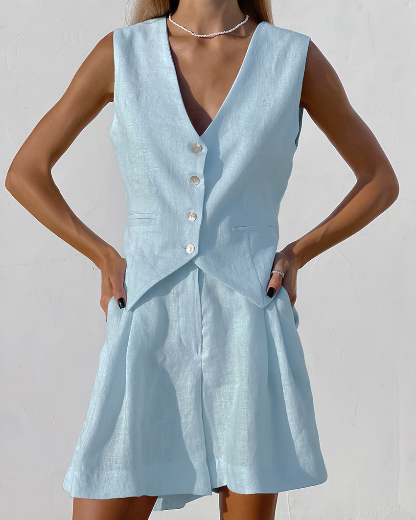 Summer Linen Clothing For Women - 2025 novo terno colete + shorts