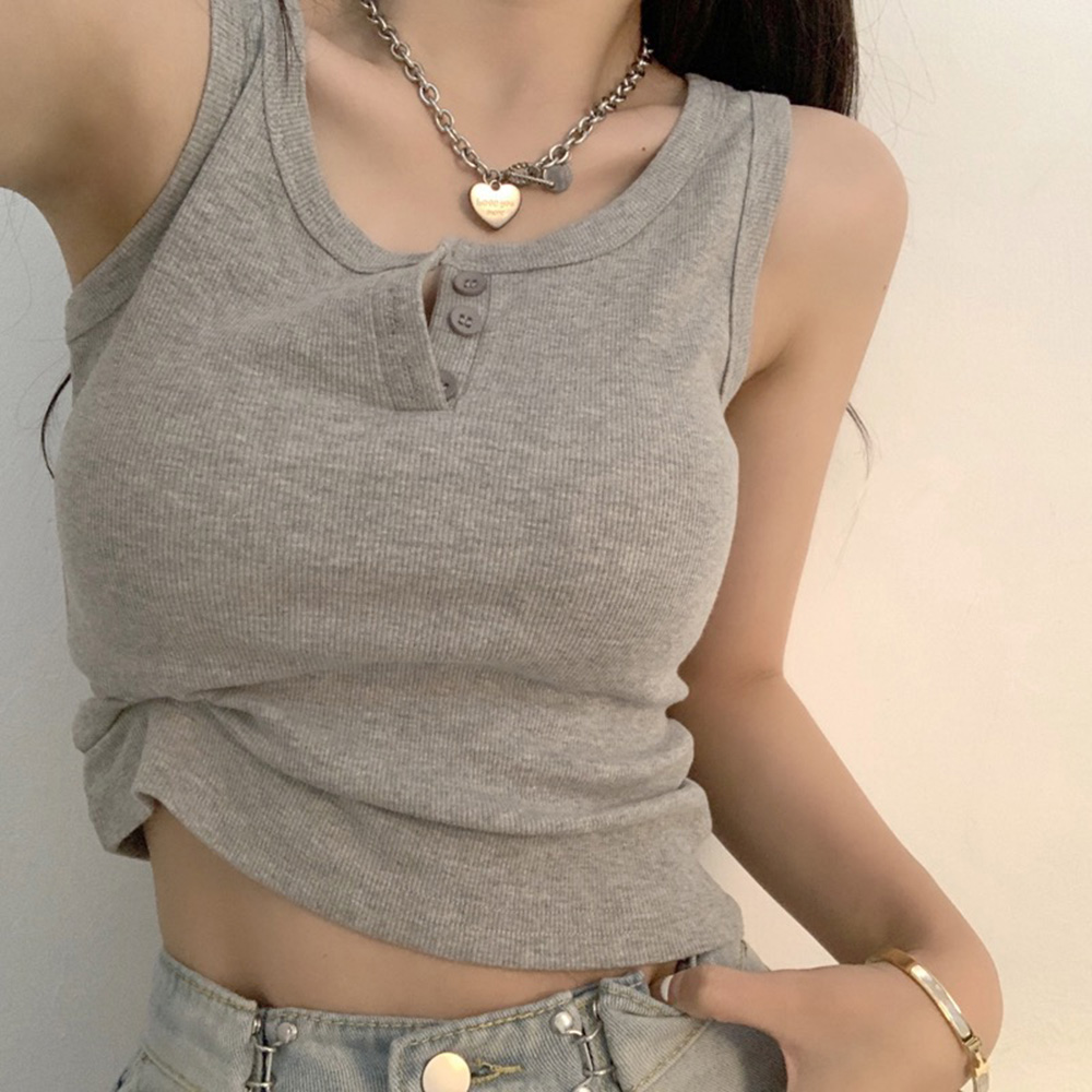 Summer Clothing Teens - Regata para mulheres com nervuras botão