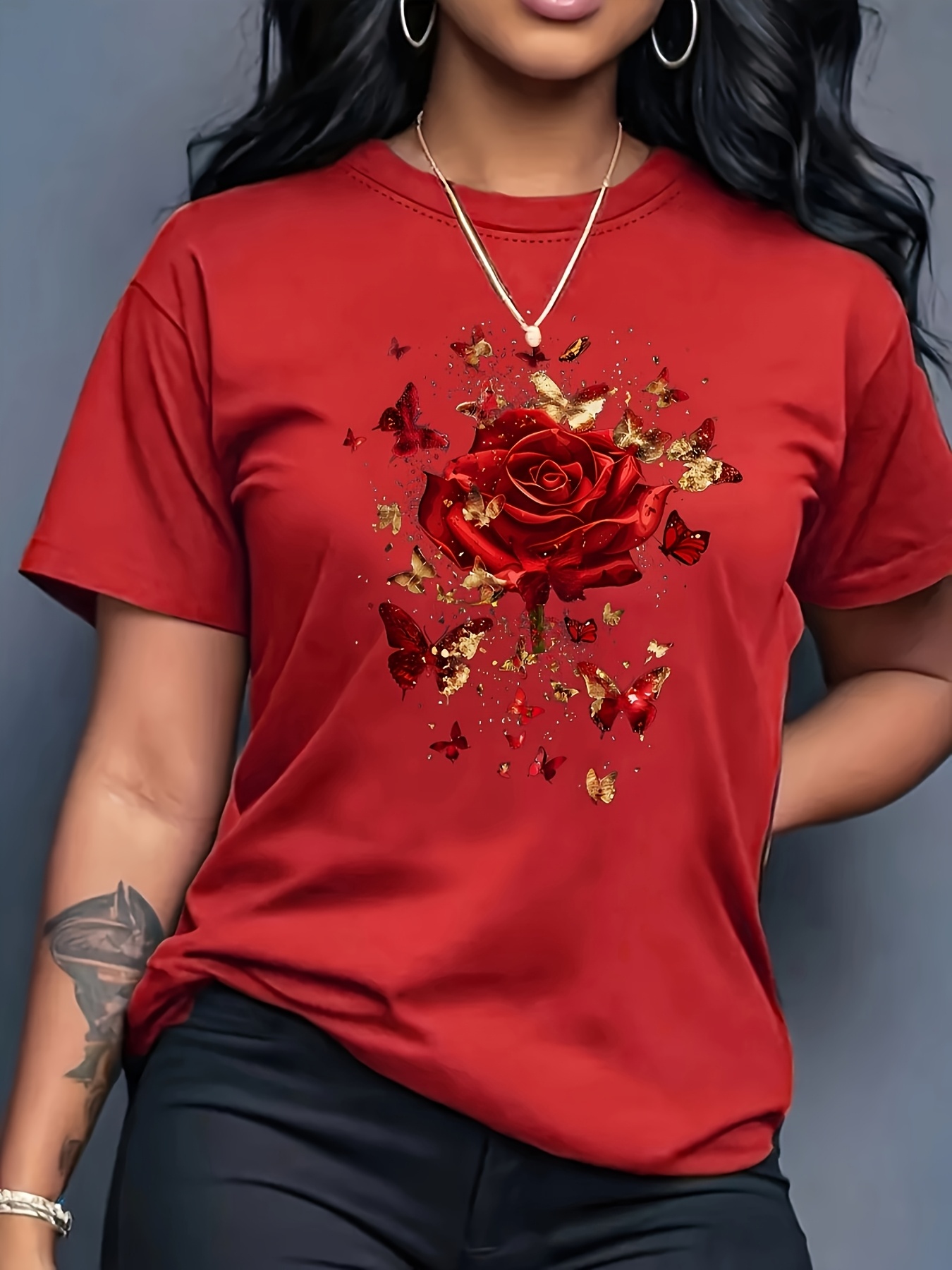 Summer Rose Clothing - Camiseta esportiva casual feminina, camiseta com