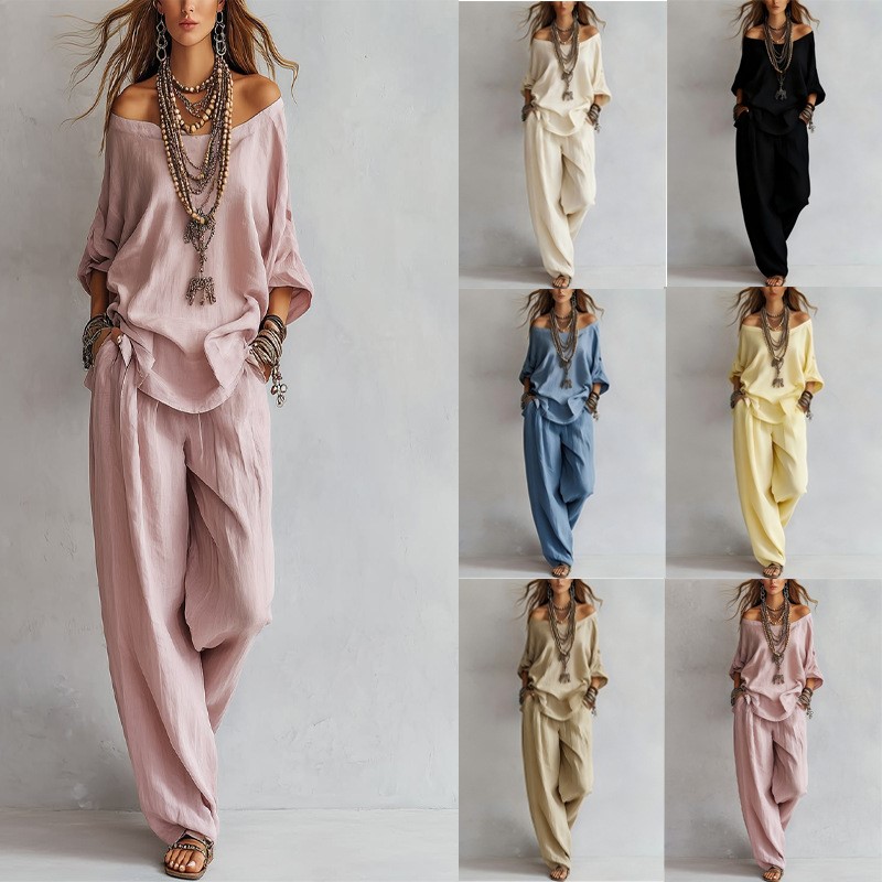 Summer Linen Clothing For Women - Conjunto Feminino de Duas Peças: Blusa