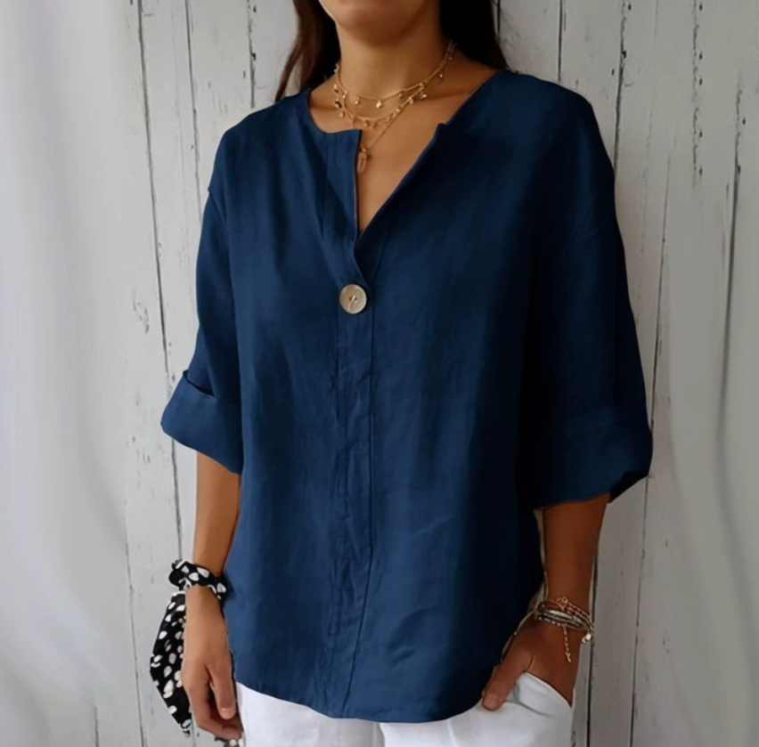 Summer Linen Clothing For Women - Camisa Casual de Algodão e Linho