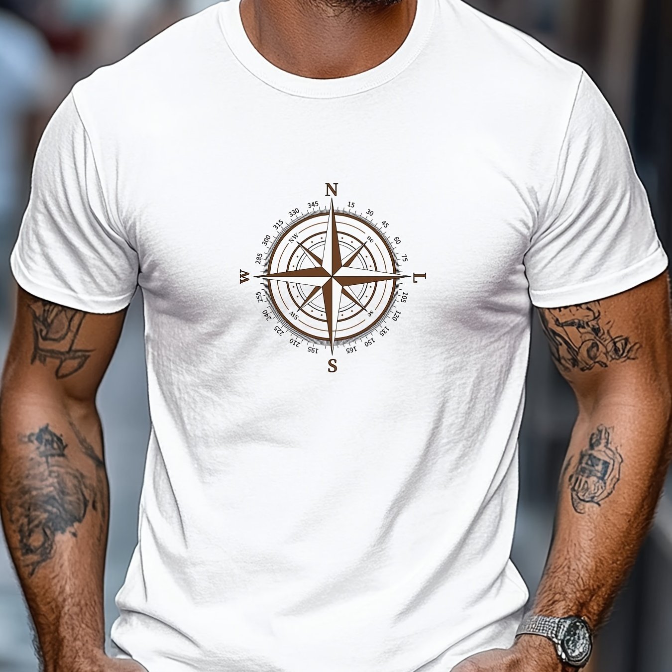 Summer Rose Clothing - Camiseta Casual Masculina Marrom com Gráfico