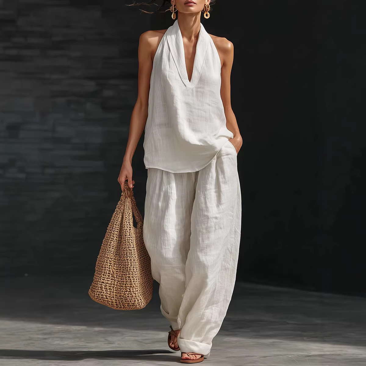Summer Linen Clothing For Women - Conjunto de Verão Retrô em Algodão