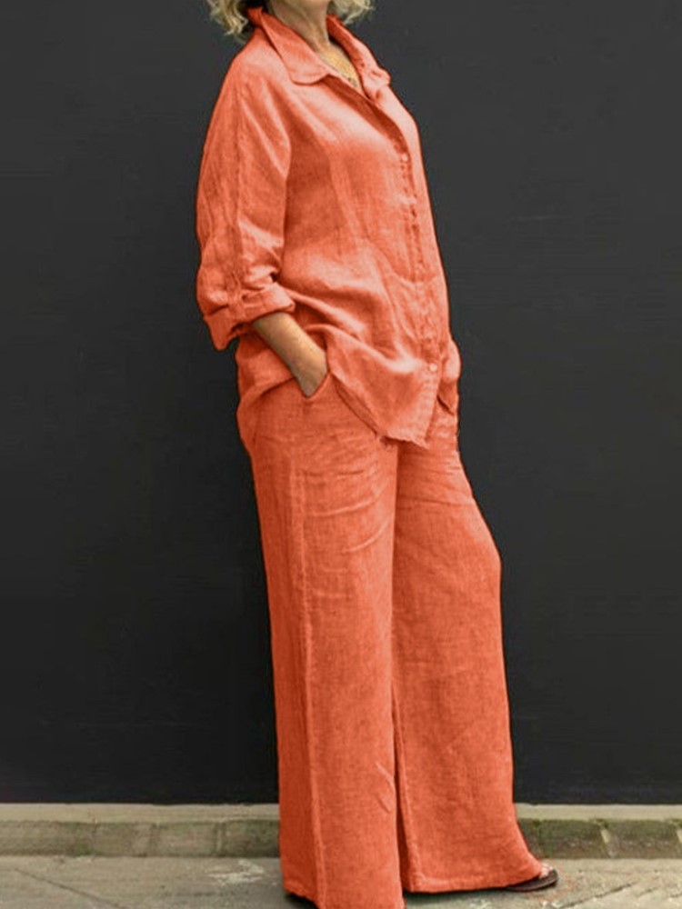 Summer Linen Clothing For Women - Conjunto feminino monocromático de duas peças