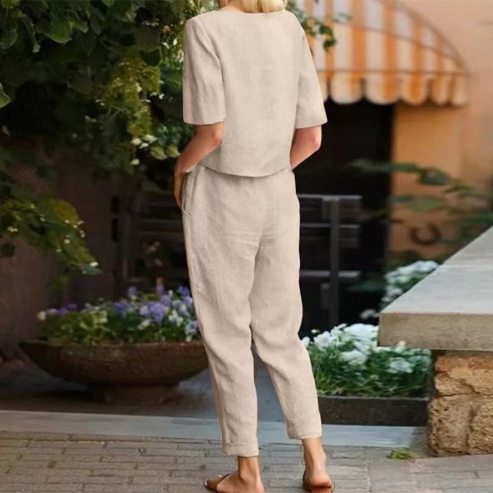 Summer Linen Clothing For Women - Conjunto Feminino de Algodão e Linho