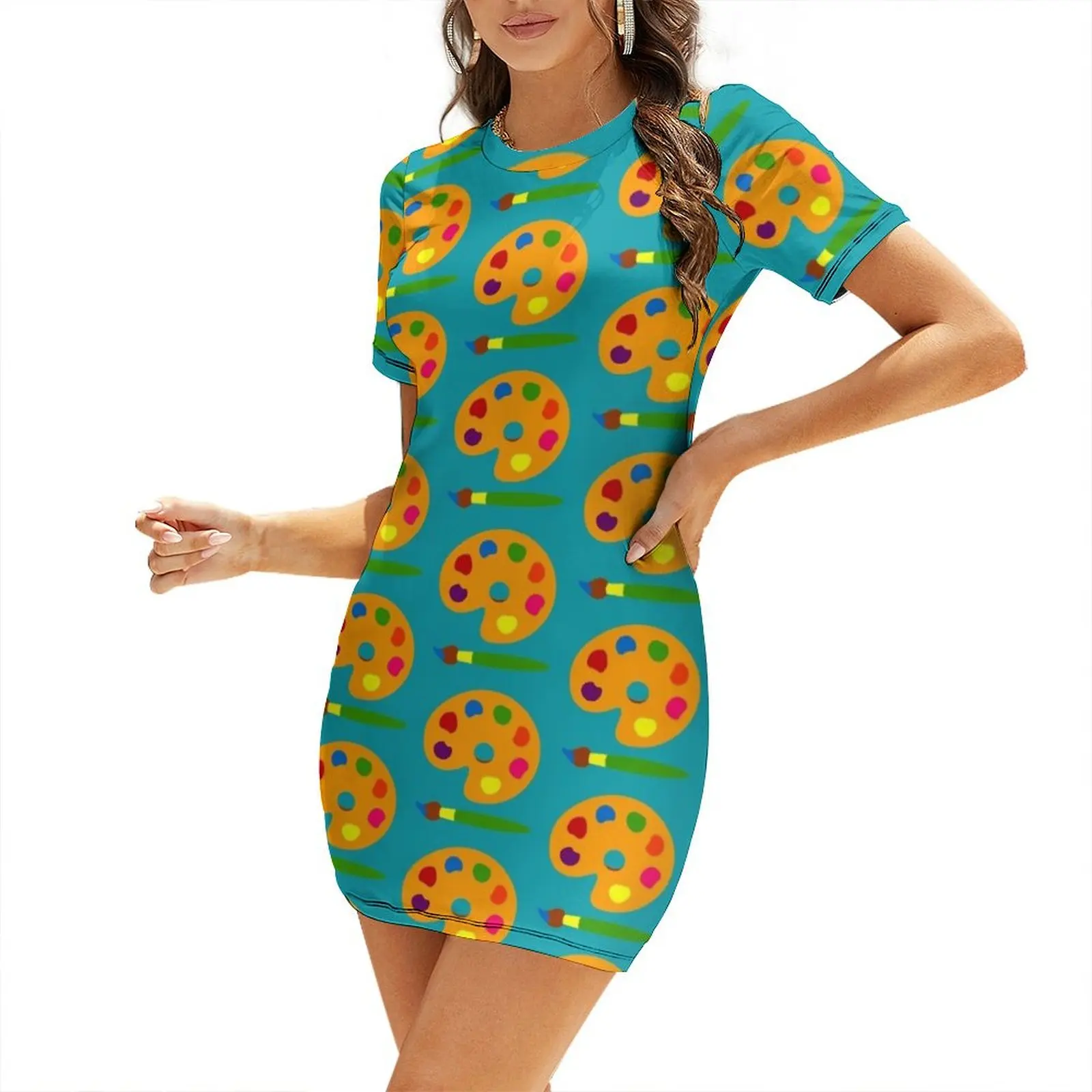 Summer Clothing Color Palette - Vestido de Manga Curta com Estampa