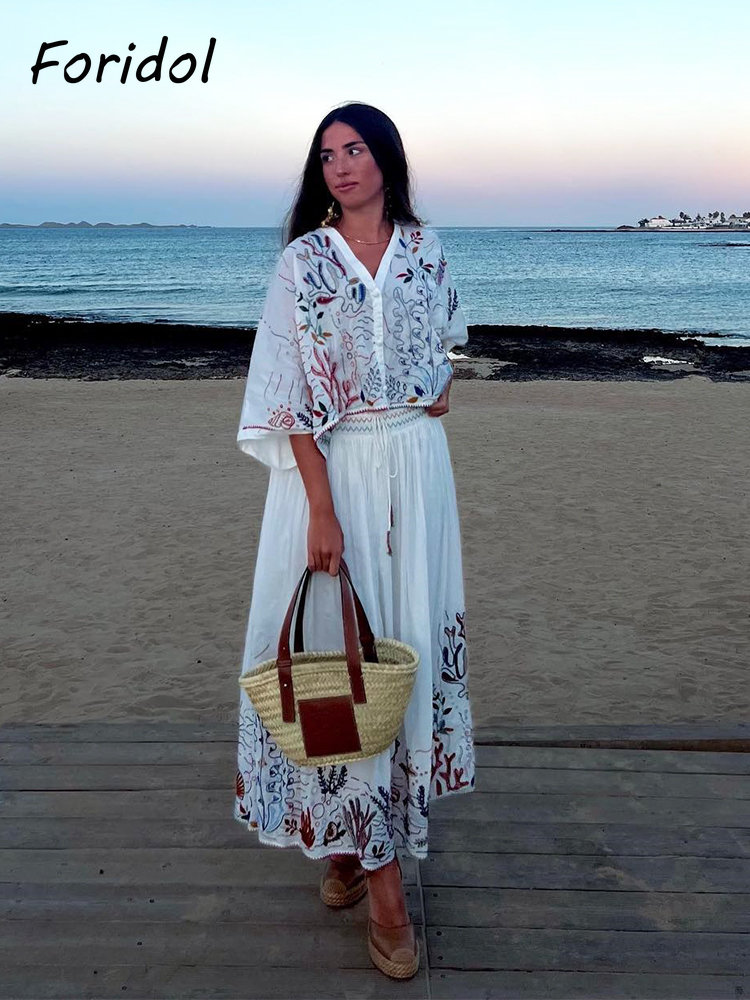 Foridol-Conjunto maxi saia man - Summer Linen Clothing For Women avaliação e preço