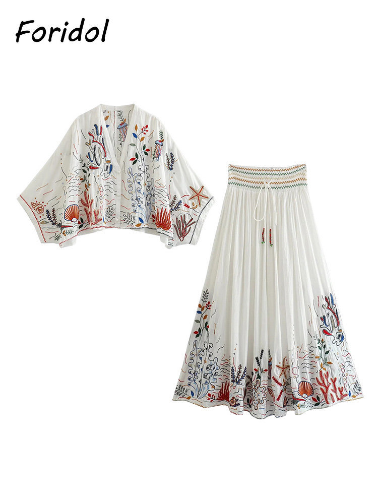Foridol-Conjunto maxi saia man - Summer Linen Clothing For Women avaliação e preço