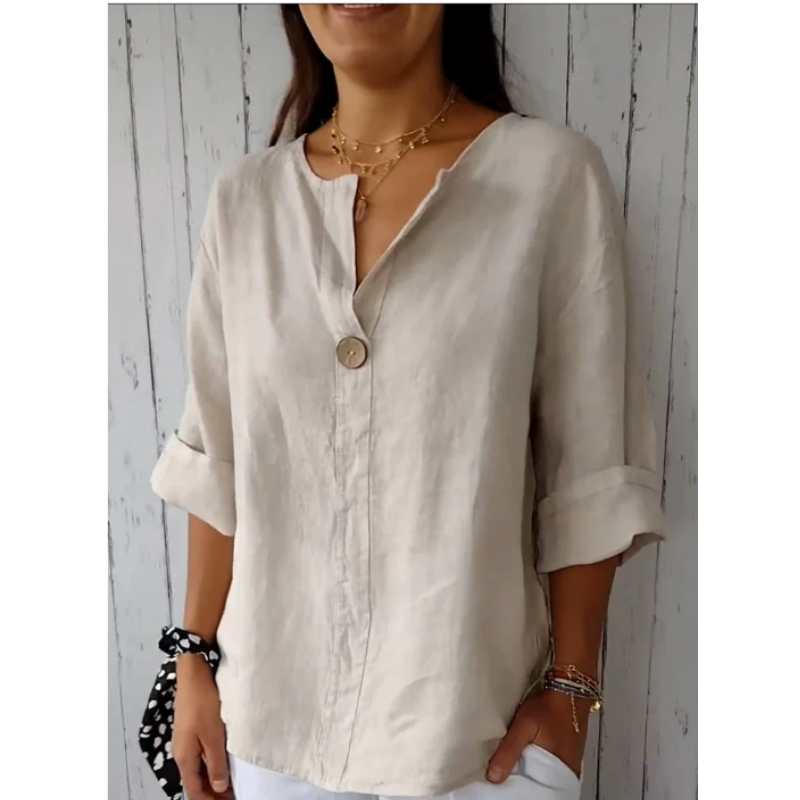 Camisa Casual de Algodão e Lin - Summer Linen Clothing For Women avaliação e preço