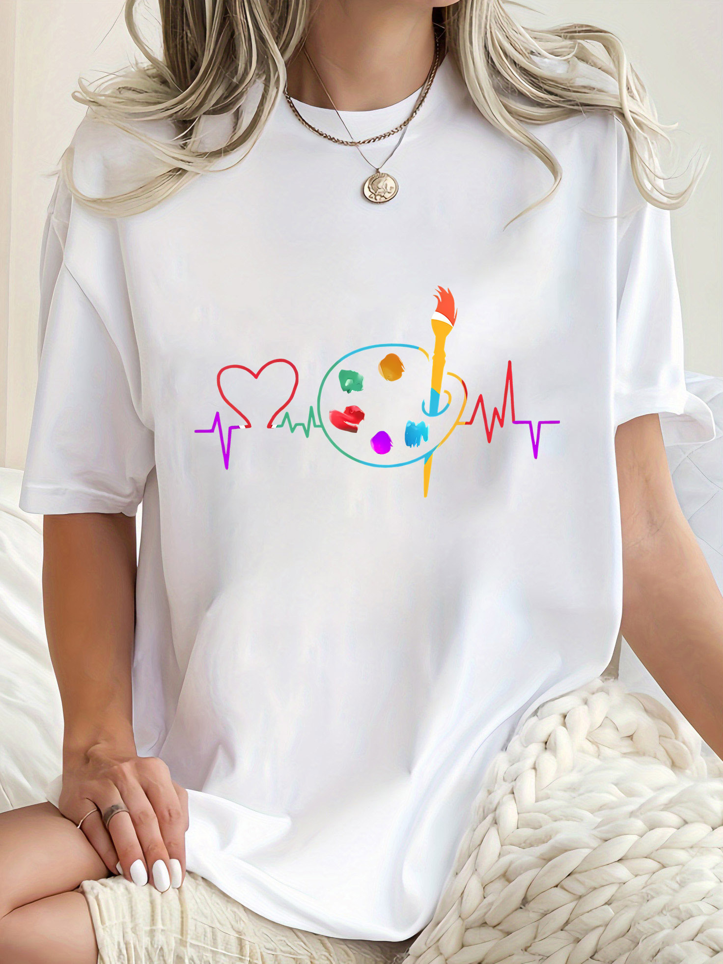 Camiseta feminina geométrica c - Summer Clothing Color Palette avaliação e preço