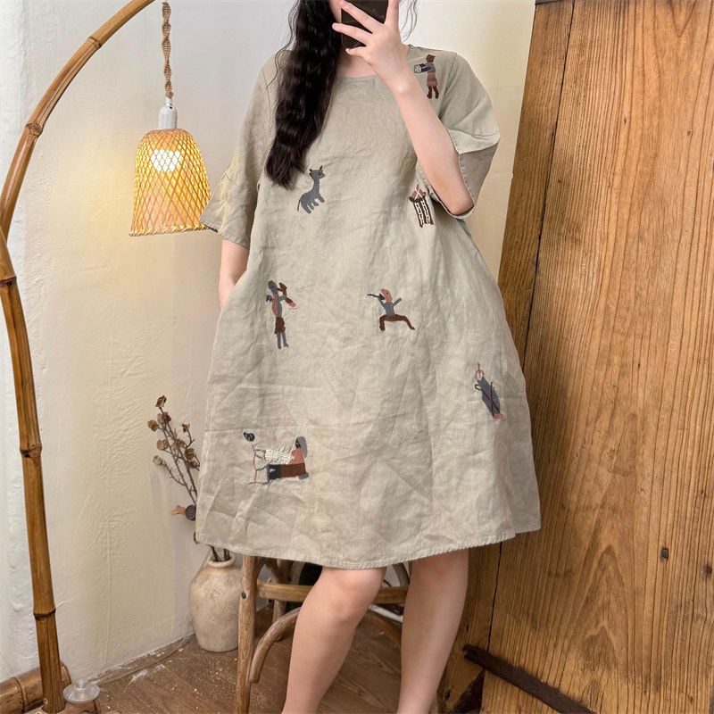 Vestido Casual Retro de Verão  - Summer Linen Clothing For Women avaliação e preço