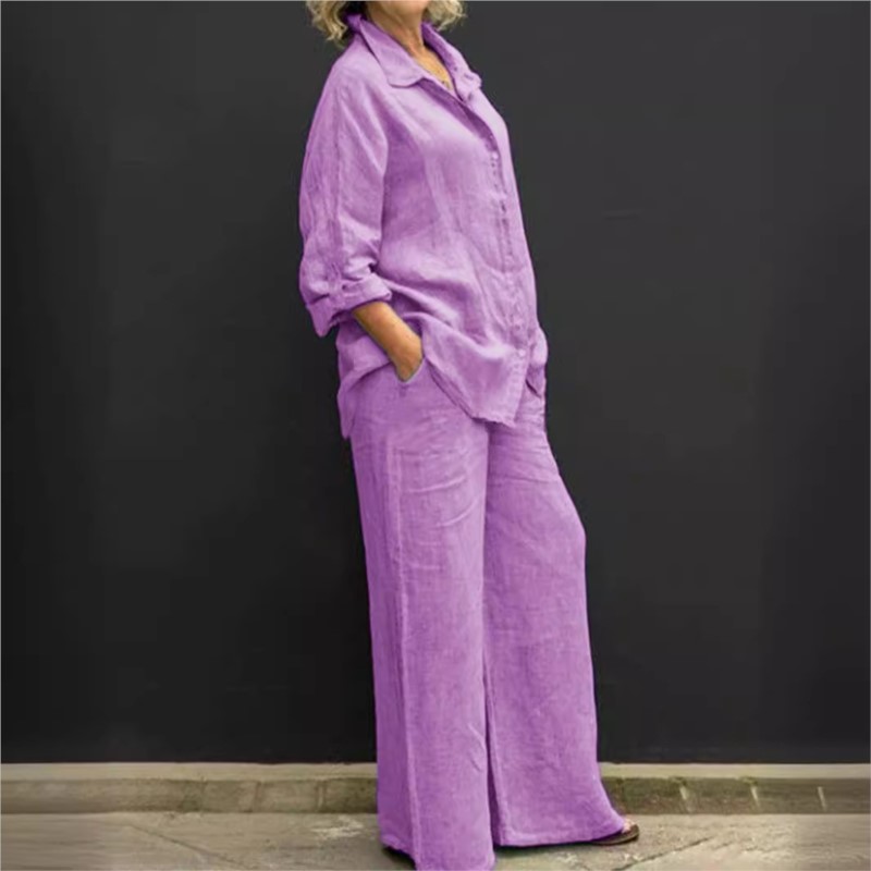 Conjunto feminino monocromátic - Summer Linen Clothing For Women avaliação e preço