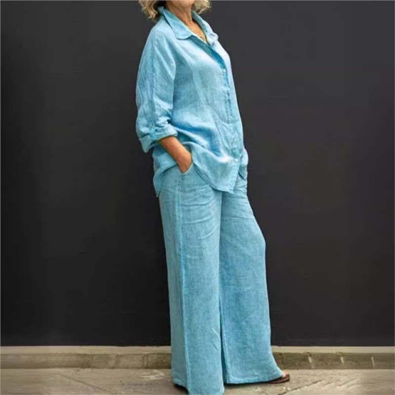 Conjunto feminino monocromátic - Summer Linen Clothing For Women avaliação e preço
