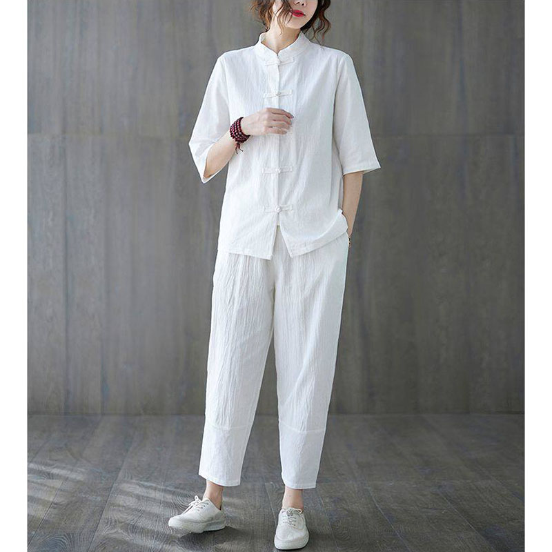 Conjunto de 2 Peças de Roupa F - Summer Linen Clothing For Women avaliação e preço