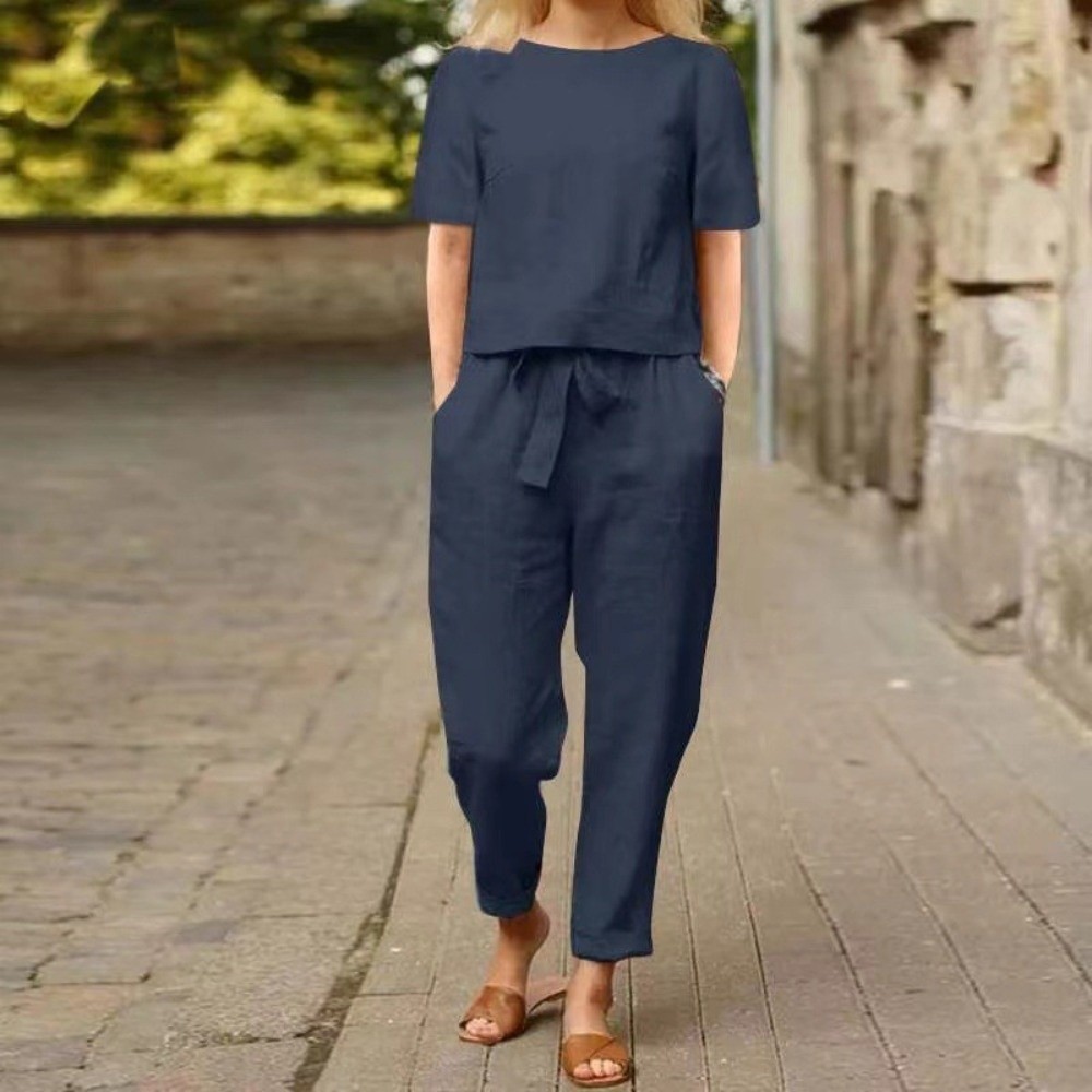 Conjunto Feminino de Algodão e - Summer Linen Clothing For Women avaliação e preço