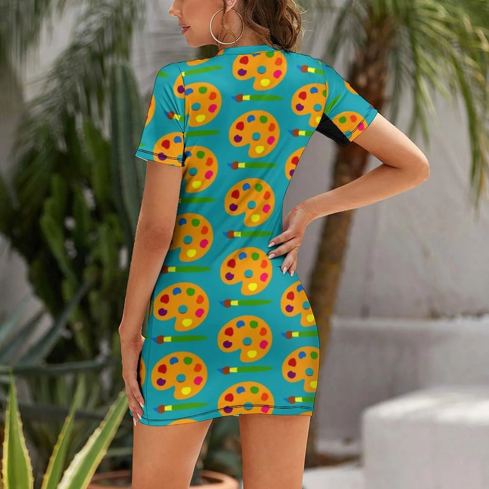 Vestido de Manga Curta com Est - Summer Clothing Color Palette avaliação e preço